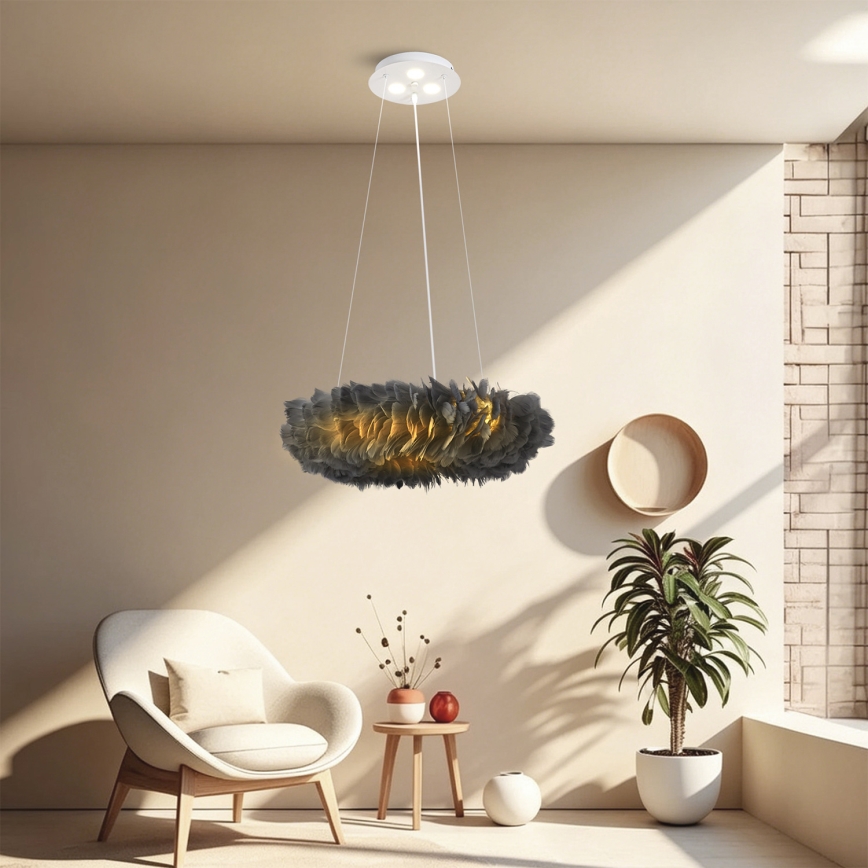 Brilagi - Lampadario LED a sospensione con cavo FEATHER 3xE27/40W/230V + 3xLED/3W Ø 50 cm grigio