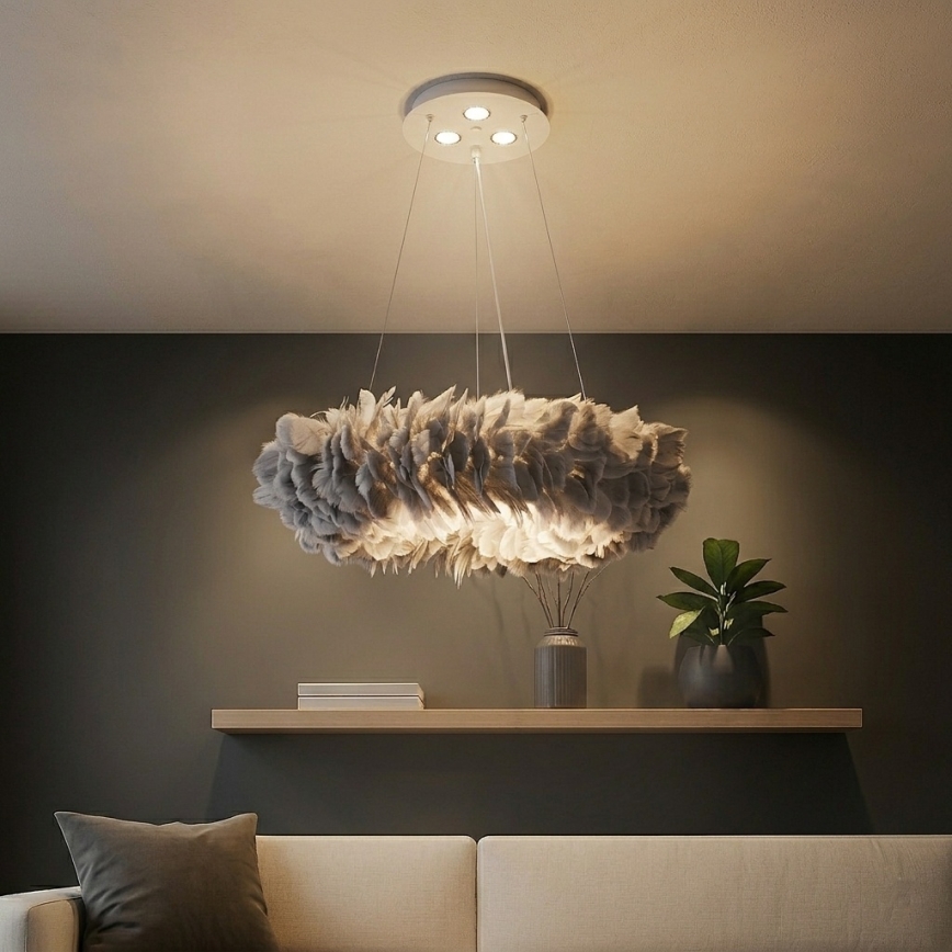 Brilagi - Lampadario LED a sospensione con cavo FEATHER 3xE27/40W/230V + 3xLED/3W Ø 50 cm grigio