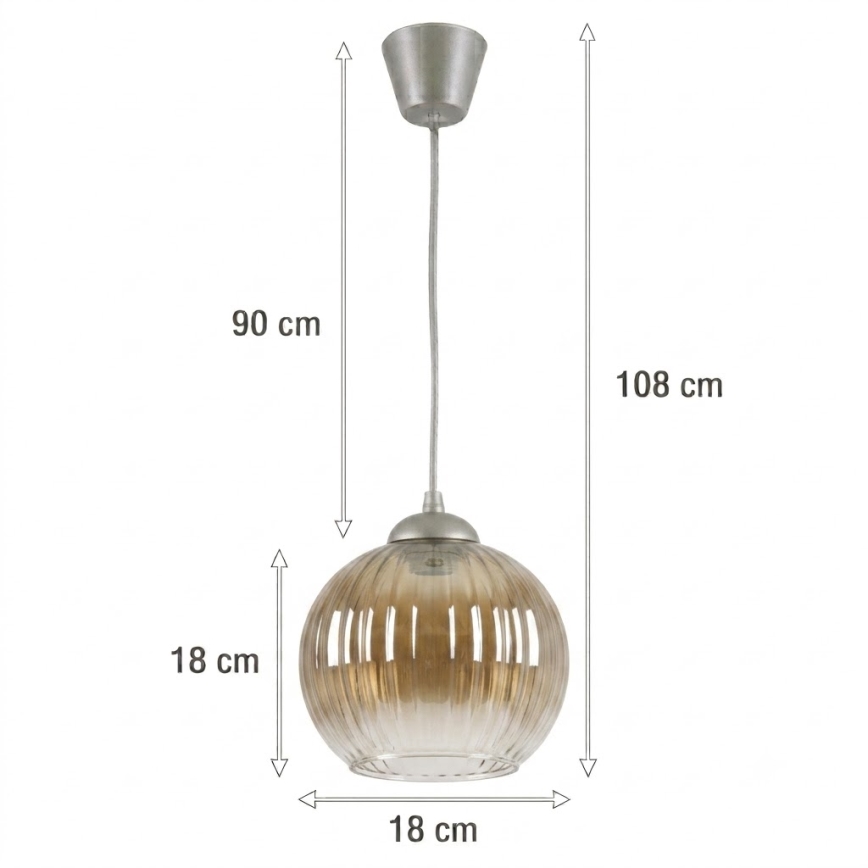 Brilagi - Lampada a sospensione LED su cavo RETRO GLASS 1xE27/60W/230V Ø 18 cm argento/marrone fumé