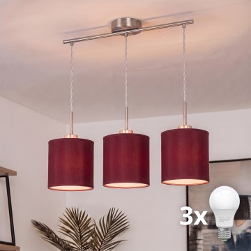 Brilagi - Lampadario LED a sospensione con cavo NUBILA 3xE27/60W/230V rosso pompeiano