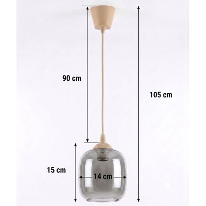 Brilagi - Lampada a sospensione LED RETRO GLASS con cavo 1xE27/60W/230V Ø 14 cm beige/grigio fumé