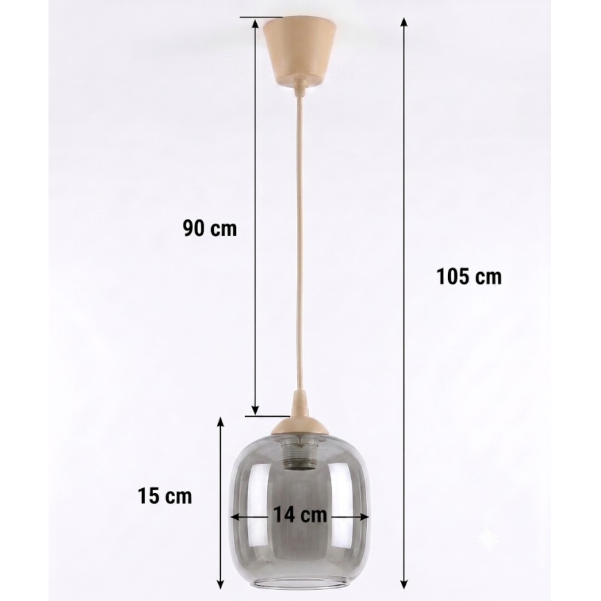 Brilagi - Lampada a sospensione LED RETRO GLASS con cavo 1xE27/60W/230V Ø 14 cm beige/grigio fumé