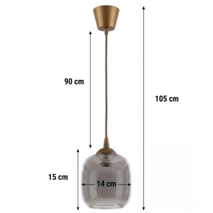 Brilagi - Lampadario LED a sospensione con cavo RETRO GLASS 1xE27/60W/230V Ø 14 cm marrone/grigio fumé