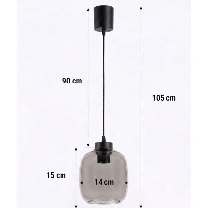 Brilagi - Lampada a sospensione LED su cavo RETRO GLASS 1xE27/60W/230V Ø 14 cm nero/grigio fumé