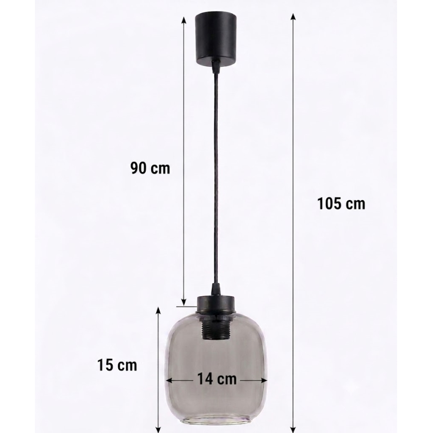 Brilagi - Lampada a sospensione LED su cavo RETRO GLASS 1xE27/60W/230V Ø 14 cm nero/grigio fumé