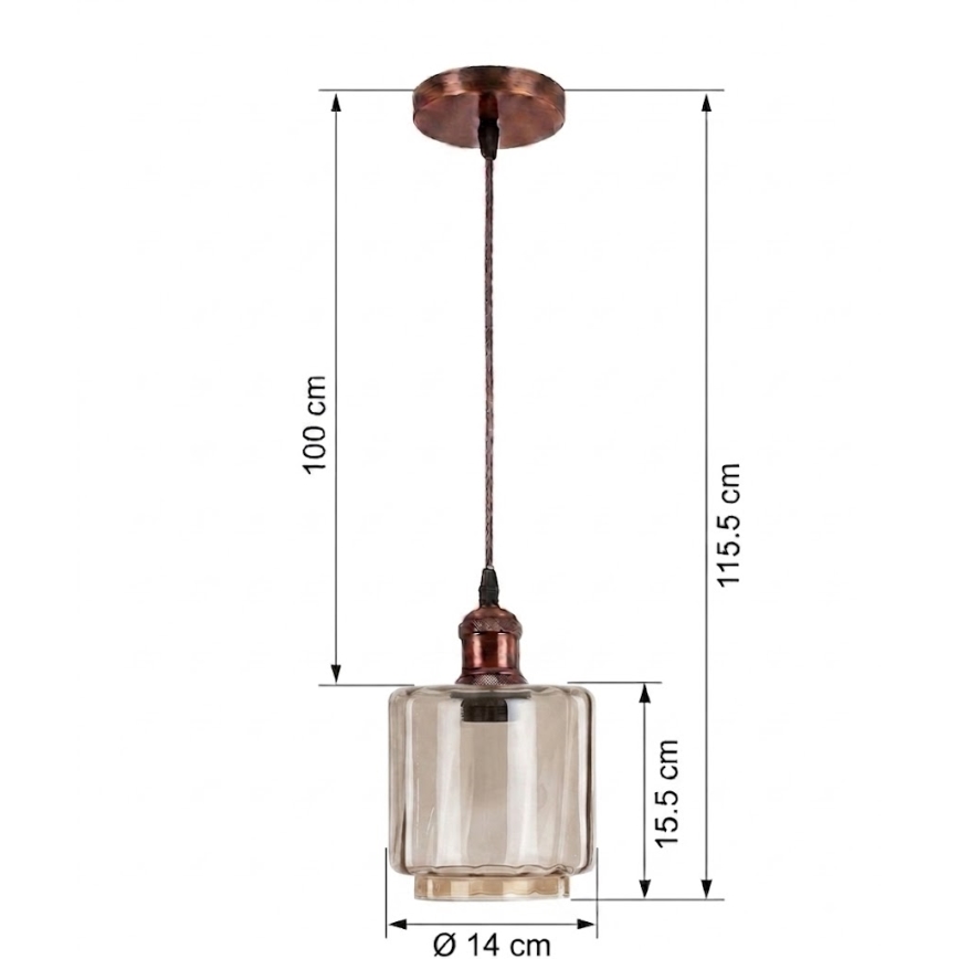 Brilagi - Lampadario LED a sospensione con cavo RETRO GLASS 1xE27/60W/230V Ø 14 cm rame/beige fumé