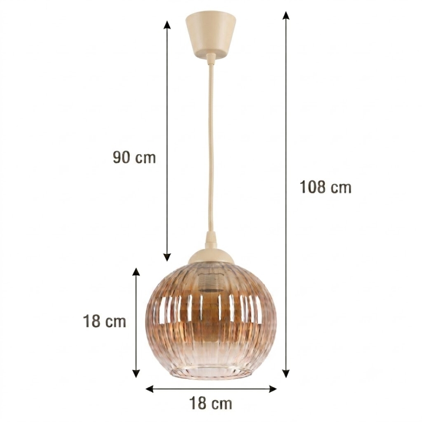 Brilagi - Lampada a sospensione LED con cavo RETRO GLASS 1xE27/60W/230V Ø 18 cm beige/marrone fumé
