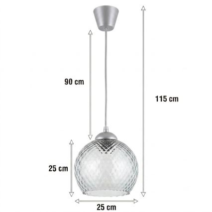 Brilagi - Lampadario LED sospeso con cavo RETRO GLASS 1xE27/60W/230V Ø 25 cm argento/grigio fumé