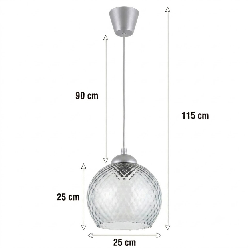 Brilagi - Lampadario LED sospeso con cavo RETRO GLASS 1xE27/60W/230V Ø 25 cm argento/grigio fumé
