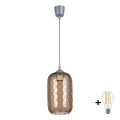 Brilagi - Lampadario LED a sospensione con cavo RETRO GLASS 1x E27/60W/230V Ø 14 cm argento/marrone fumé