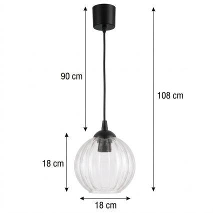 Brilagi - Lampadario LED a sospensione con cavo RETRO GLASS 1xE27/60W/230V diam. 18 cm nero/trasparente