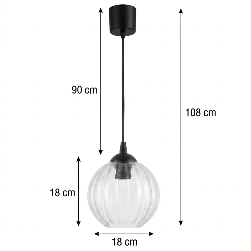 Brilagi - Lampadario LED a sospensione con cavo RETRO GLASS 1xE27/60W/230V diam. 18 cm nero/trasparente