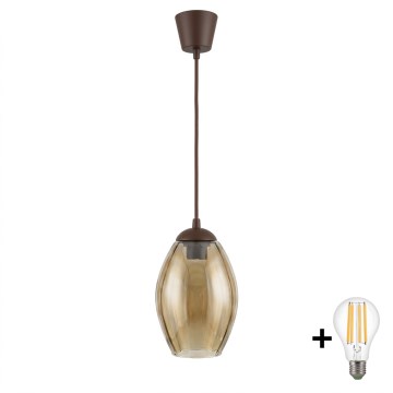 Brilagi - Lampadario LED a sospensione con cavo RETRO GLASS, 1xE27/60W/230V, diametro 17 cm, marrone/beige fumé