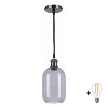 BRILAGI - Lampadario LED a sospensione con cavo RETRO GLASS 1xE27/60W/230V Ø 14 cm nero/grigio fumé