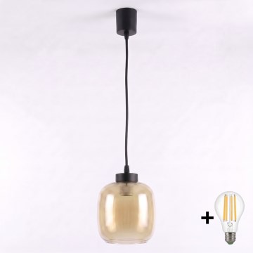 Brilagi - Lampadario LED a sospensione con cavo RETRO GLASS 1xE27/60W/230V Ø 14 cm nero/marrone fumé
