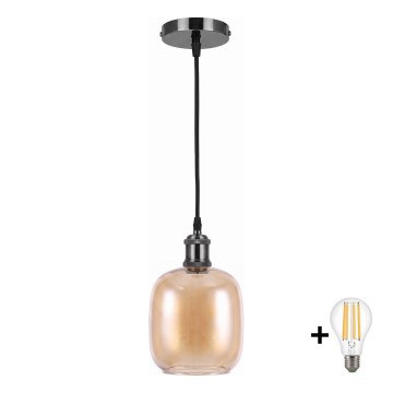 BRILAGI - Lampadario LED a sospensione con cavo RETRO GLASS 1xE27/60W/230V Ø 14 cm nero/marrone fumé