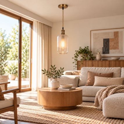 BRILAGI - Lampadario LED a sospensione con cavo RETRO GLASS 1xE27/60W/230V Ø 14 cm oro/bianco