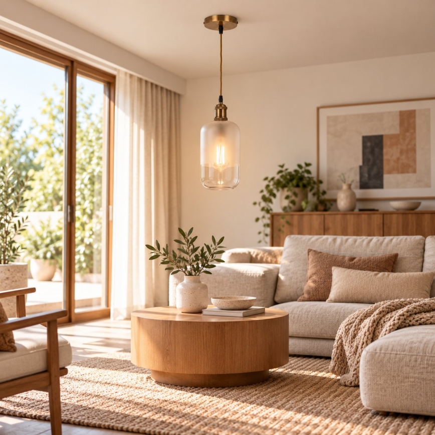 BRILAGI - Lampadario LED a sospensione con cavo RETRO GLASS 1xE27/60W/230V Ø 14 cm oro/bianco