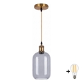 BRILAGI - Lampadario LED a sospensione con cavo RETRO GLASS 1xE27/60W/230V ø 14 cm oro/grigio fumé