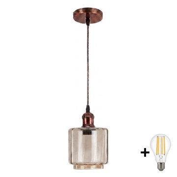Brilagi - Lampadario LED a sospensione con cavo RETRO GLASS 1xE27/60W/230V Ø 14 cm rame/beige fumé