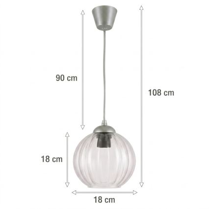 Brilagi - Lampadario LED a sospensione con cavo RETRO GLASS 1xE27/60W/230V Ø 18 cm argento/trasparente