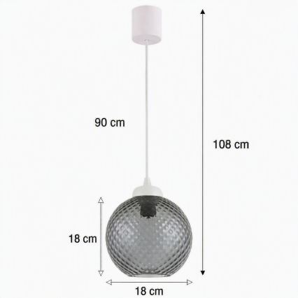 Brilagi - Lampada a sospensione LED su cavo RETRO GLASS 1xE27/60W/230V Ø 18 cm bianco/grigio fumé