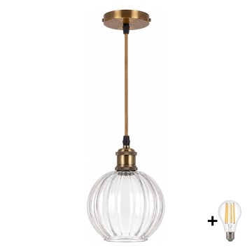 BRILAGI - Lampadario LED a sospensione con cavo RETRO GLASS 1xE27/60W/230V Ø 18 cm dorato/trasparente