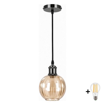 BRILAGI - Lampadario LED a sospensione con cavo RETRO GLASS 1xE27/60W/230V Ø 18 cm nero/marrone fumé