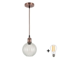 Brilagi - Lampadario LED a sospensione con cavo RETRO GLASS 1xE27/60W/230V Ø 18 cm rame/trasparente