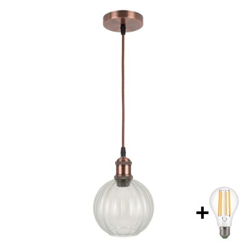 Brilagi - Lampadario LED a sospensione con cavo RETRO GLASS 1xE27/60W/230V Ø 18 cm rame/trasparente