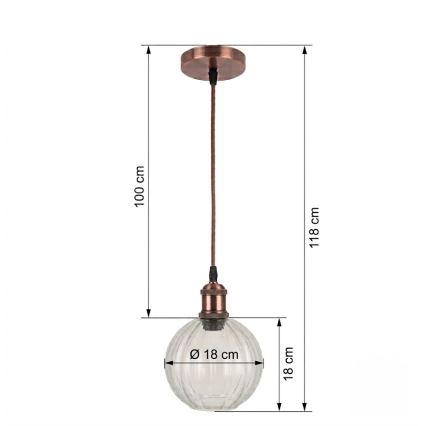 BRILAGI - Lampadario LED a sospensione con cavo RETRO GLASS 1xE27/60W/230V Ø 18 cm rame/trasparente