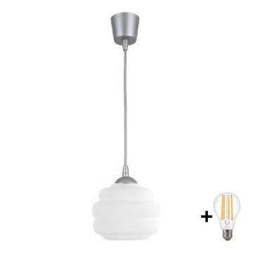 Brilagi - Lampadario LED a sospensione con cavo RETRO GLASS 1xE27/60W/230V Ø 20 cm argento/bianco