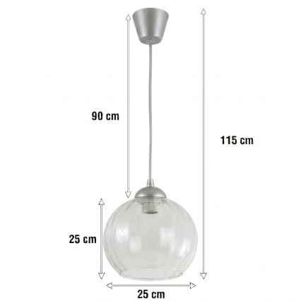 Brilagi - Lampadario LED a sospensione con cavo RETRO GLASS 1xE27/60W/230V Ø 25 cm argento/trasparente