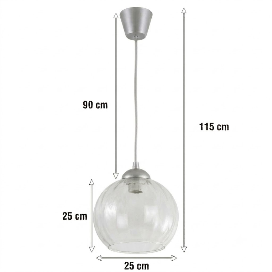 Brilagi - Lampadario LED a sospensione con cavo RETRO GLASS 1xE27/60W/230V Ø 25 cm argento/trasparente