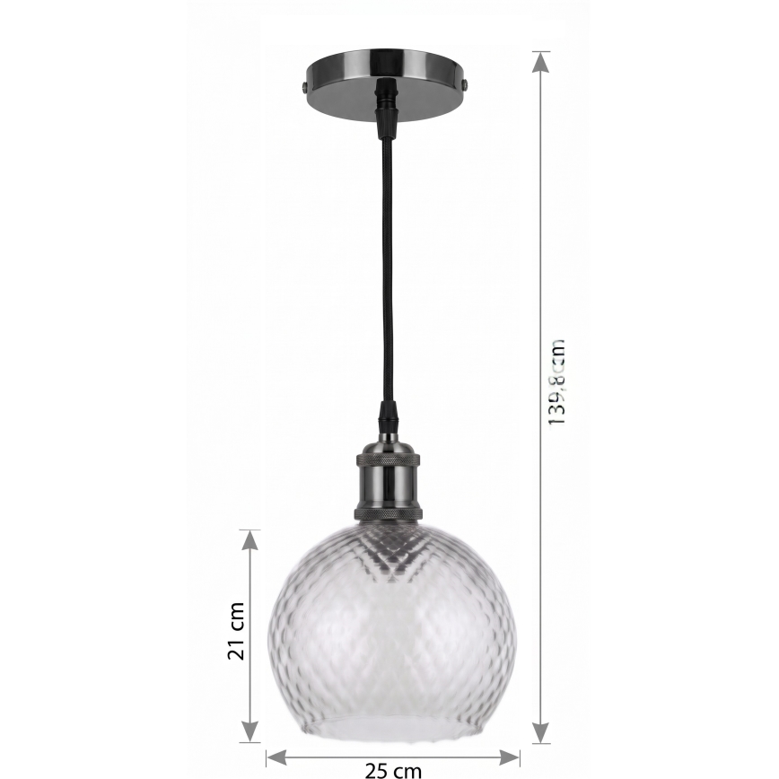 BRILAGI - Lampadario LED a sospensione su cavo RETRO GLASS 1xE27/60W/230V Ø 25 cm nero/grigio fumé