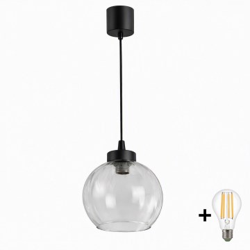 Brilagi - Lampadario LED a sospensione con cavo RETRO GLASS 1xE27/60W/230V Ø 25 cm nero/trasparente