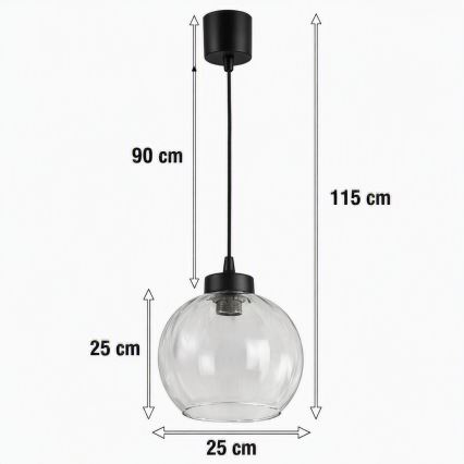 Brilagi - Lampadario LED a sospensione con cavo RETRO GLASS 1xE27/60W/230V Ø 25 cm nero/trasparente