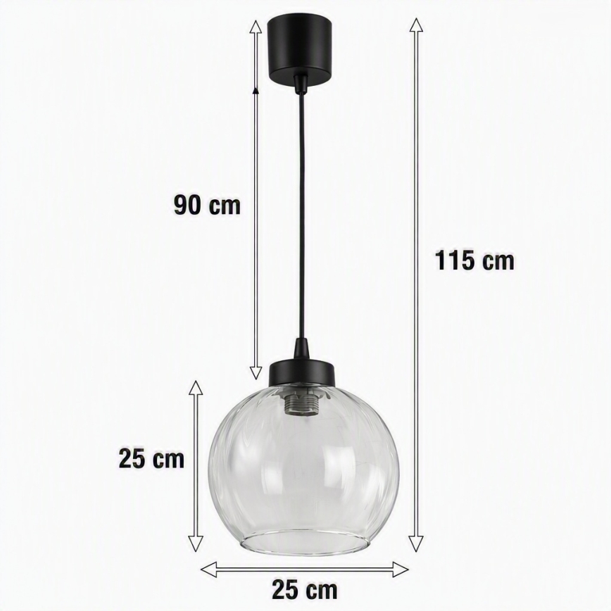 Brilagi - Lampadario LED a sospensione con cavo RETRO GLASS 1xE27/60W/230V Ø 25 cm nero/trasparente
