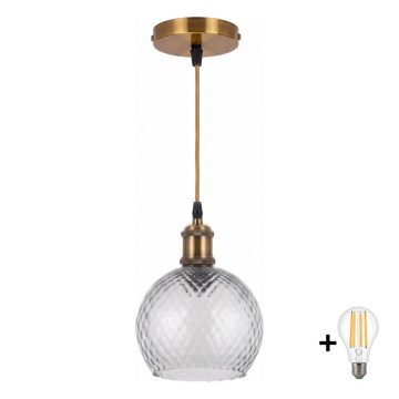 BRILAGI - Lampadario LED a sospensione con cavo RETRO GLASS 1xE27/60W/230V Ø 25 cm oro/grigio fumé