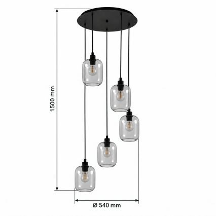 BRILAGI - Lampadario LED a sospensione con cavo RETRO GLASS 5xE27/60W/230V nero/grigio fumé