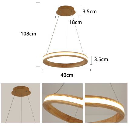 Brilagi - Lampadario LED a sospensione con cavo UMEA WOOD LED/30W/230V Ø 40 cm, in legno di caucciù