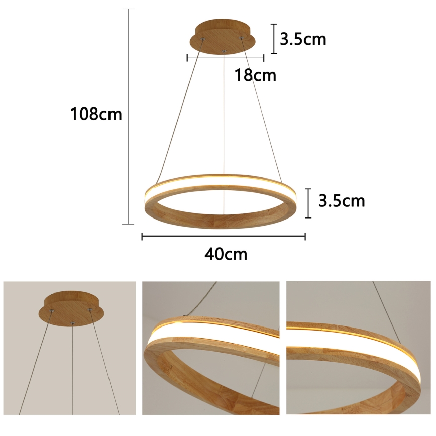 Brilagi - Lampadario LED a sospensione con cavo UMEA WOOD LED/30W/230V Ø 40 cm, in legno di caucciù