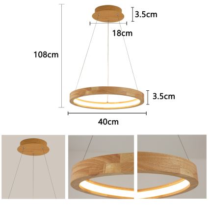 Brilagi - Lampadario LED a sospensione con cavo UMEA WOOD LED/30W/230V Ø 40 cm in legno