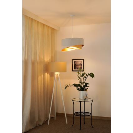 Brilagi - Lampadario LED a sospensione con filo LYRA 1xE27/15W/230V bianco/beige/oro