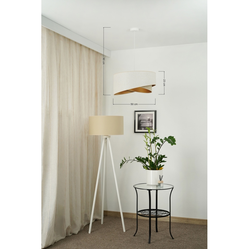 Brilagi - Lampadario LED a sospensione con filo LYRA 1xE27/15W/230V bianco/beige/oro