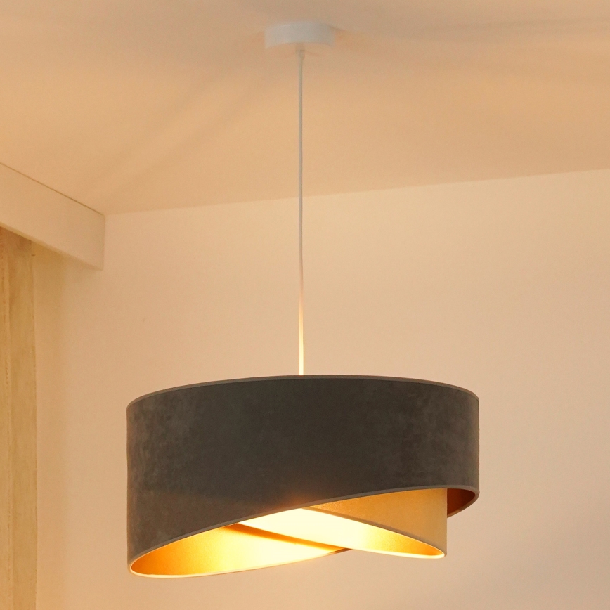 Brilagi - Lampadario LED a sospensione con filo LYRA 1xE27/15W/230V grigio/beige/oro
