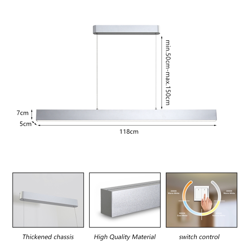 Brilagi - Lampadario LED a sospensione con filo SLEEKLINE LED/40W/230V 3000/4500/6000K argento