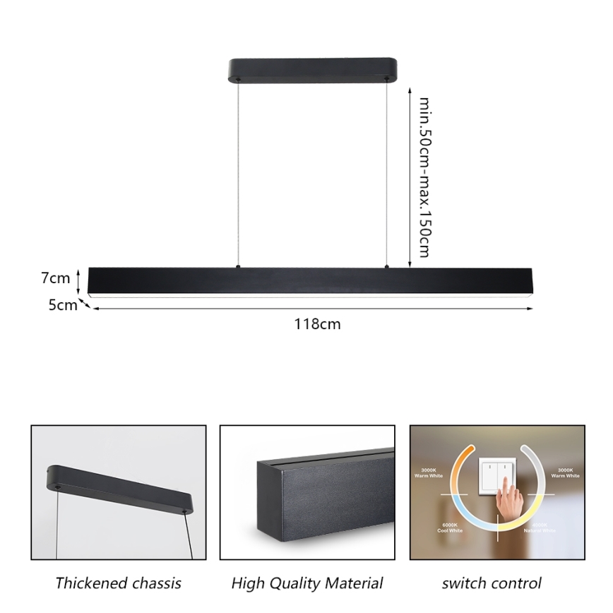 Brilagi - Lampadario LED a sospensione con filo SLEEKLINE LED/40W/230V 3000/4500/6000K nero