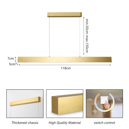 Brilagi - Lampadario LED a sospensione con filo SLEEKLINE LED/40W/230V 3000/4500/6000K oro
