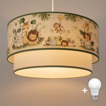 Brilagi - Lampadario LED a sospensione per bambini BOBO 1xE27/10W/230V Ø 40 cm crema/verde/giungla